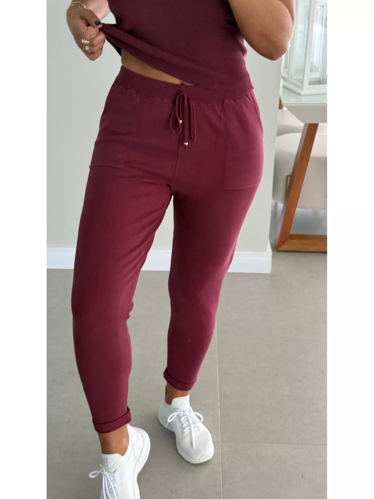 Calça De Tricô Com Barra Italiana