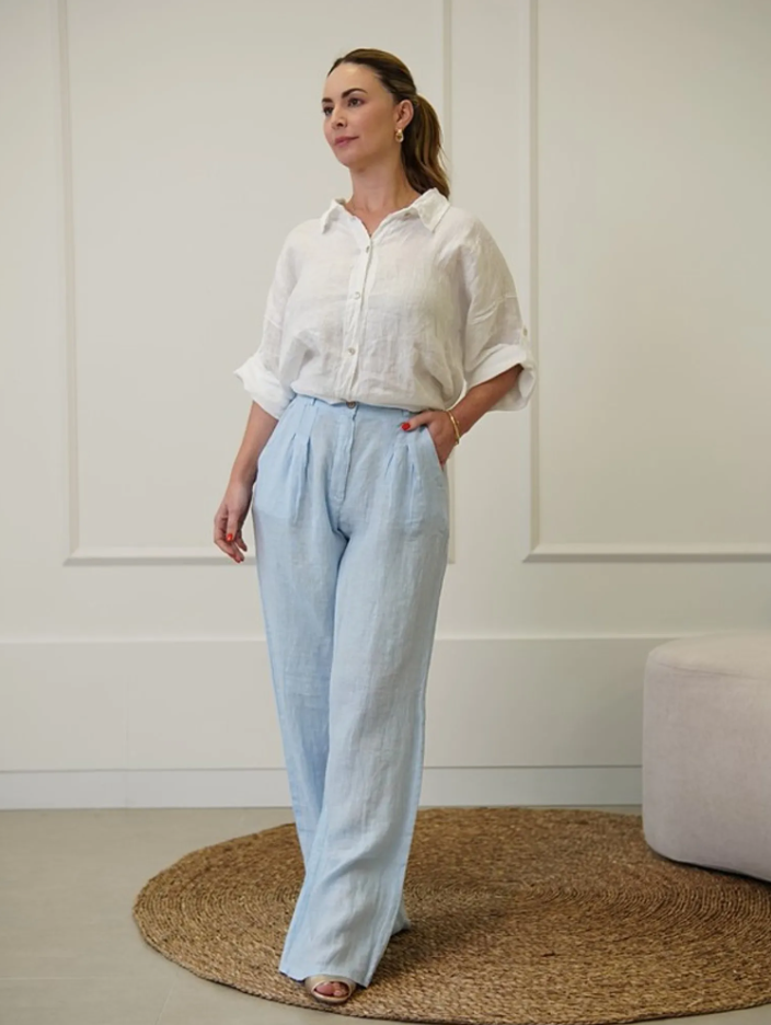 Calça Ana Reta com Pregas Linho Italiano