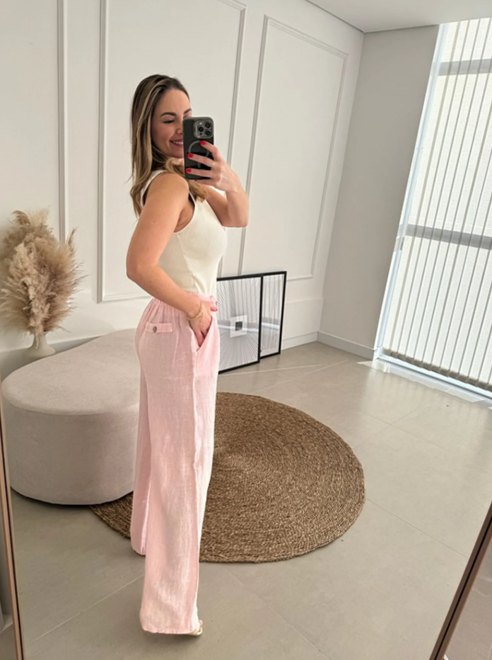 Calça Ana Reta com Pregas Linho Italiano