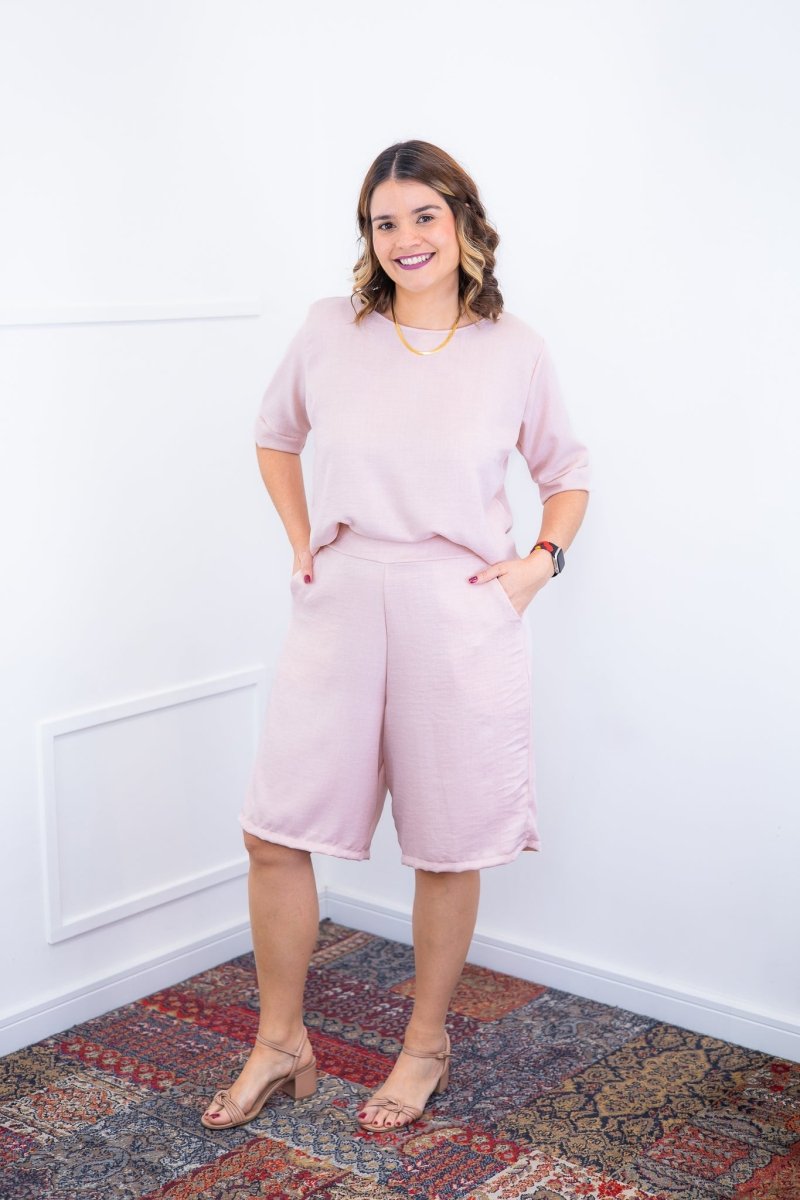 Conjunto Dulce – Blusa Oversized e Bermuda com Bolsos em Linho Light