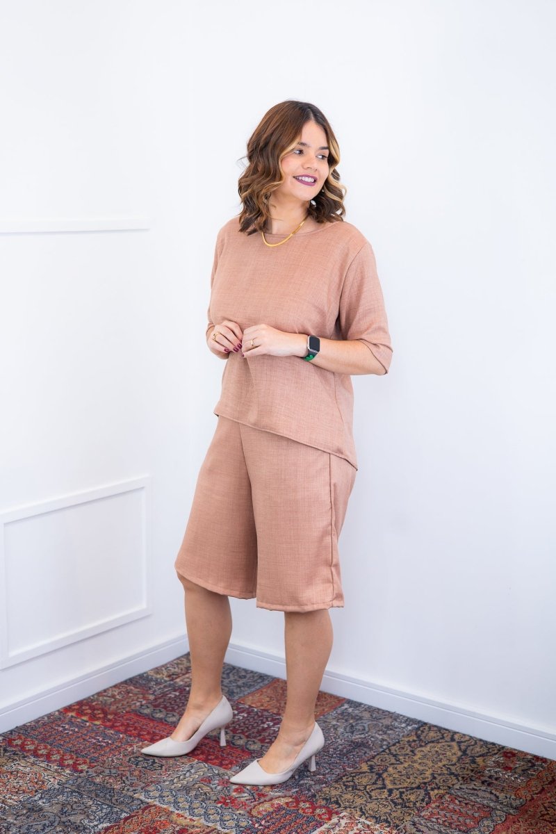 Conjunto Dulce – Blusa Oversized e Bermuda com Bolsos em Linho Light