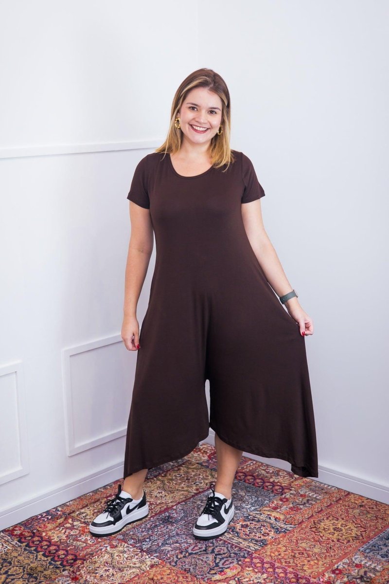 Macacão Origem - Gola Redonda com Barra Triangular em Viscolycra