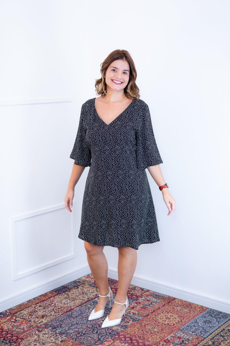 Vestido Sabrina - Decote V Manga Morcego em Viscolinho
