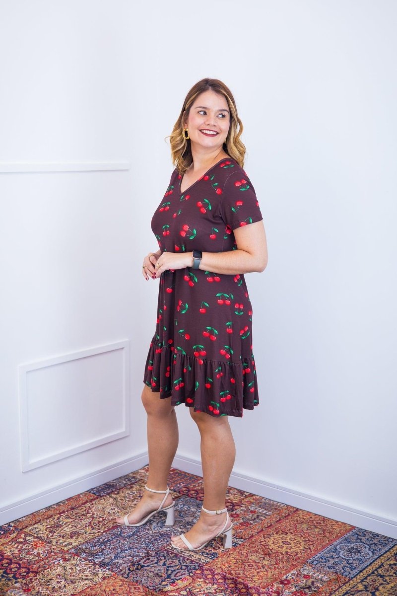 Vestido Verona - Babado Gola V e Manga Curta