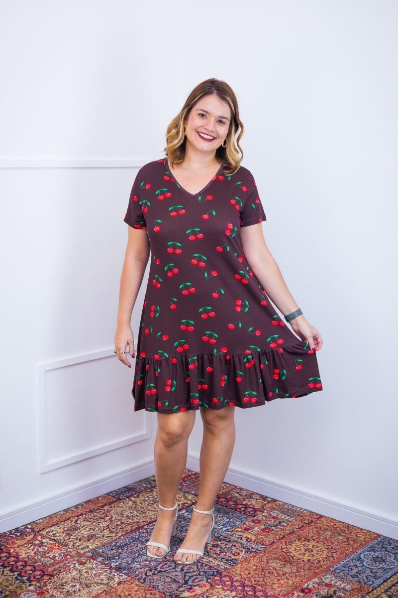 Vestido Verona - Babado Gola V e Manga Curta