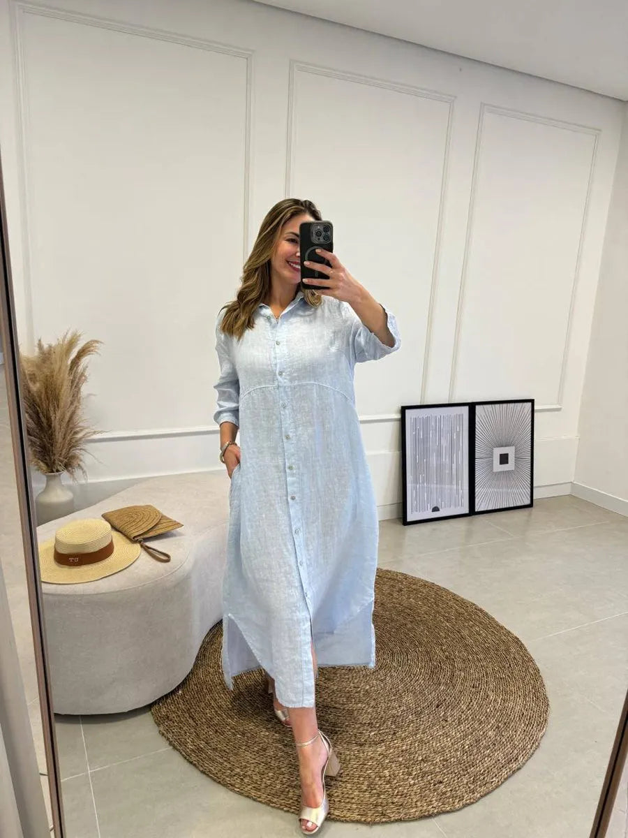 Chemise Giovana Lisa Longa e Mullet Linho Italiano