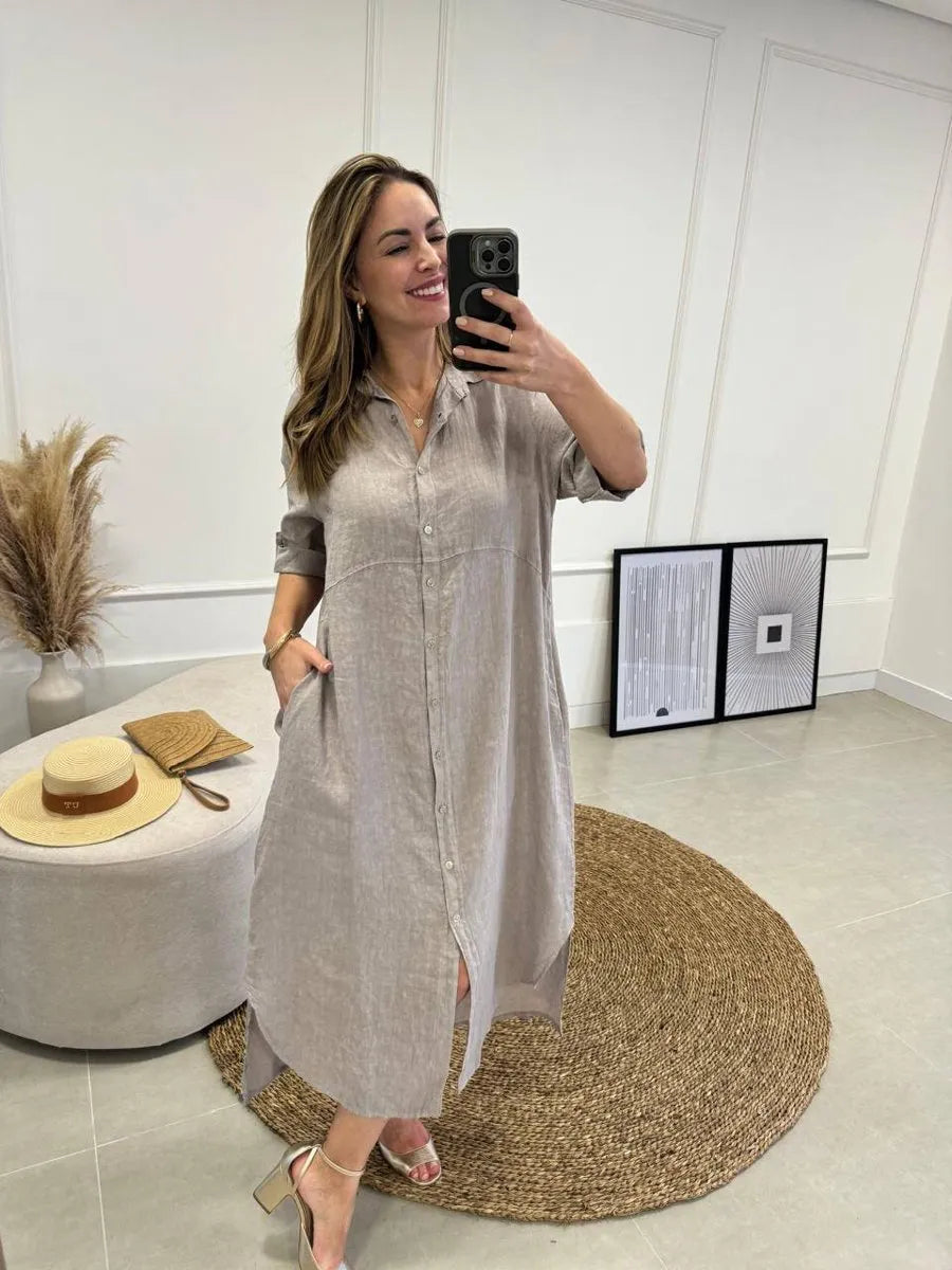 Chemise Giovana Lisa Longa e Mullet Linho Italiano