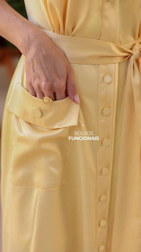 Vestido Erika em Cetim com Botões