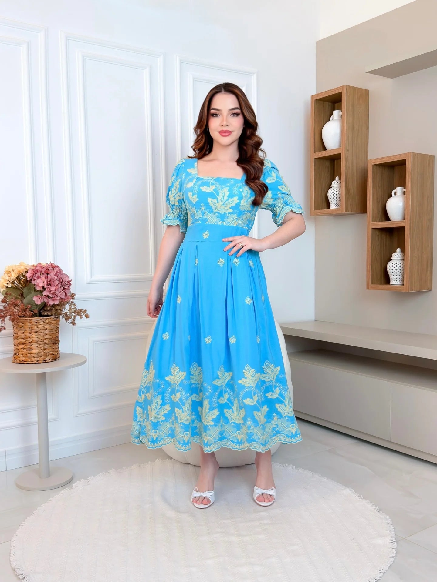 Vestido Máxi Midi Lese Bordado