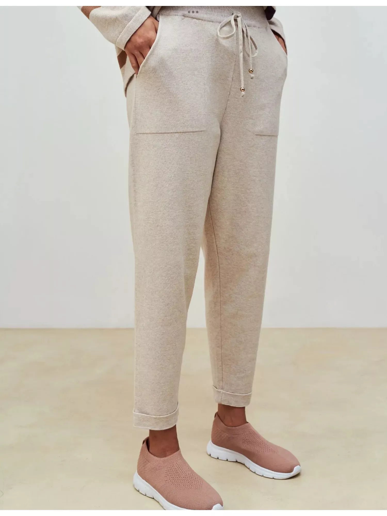 Calça De Tricô Com Barra Italiana