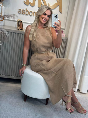 Vestido Regata Em Linho 100% Italiano