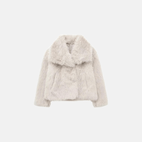 Casaco Feminino de Pelúcia Sintética com Gola Larga – Fleece Longo