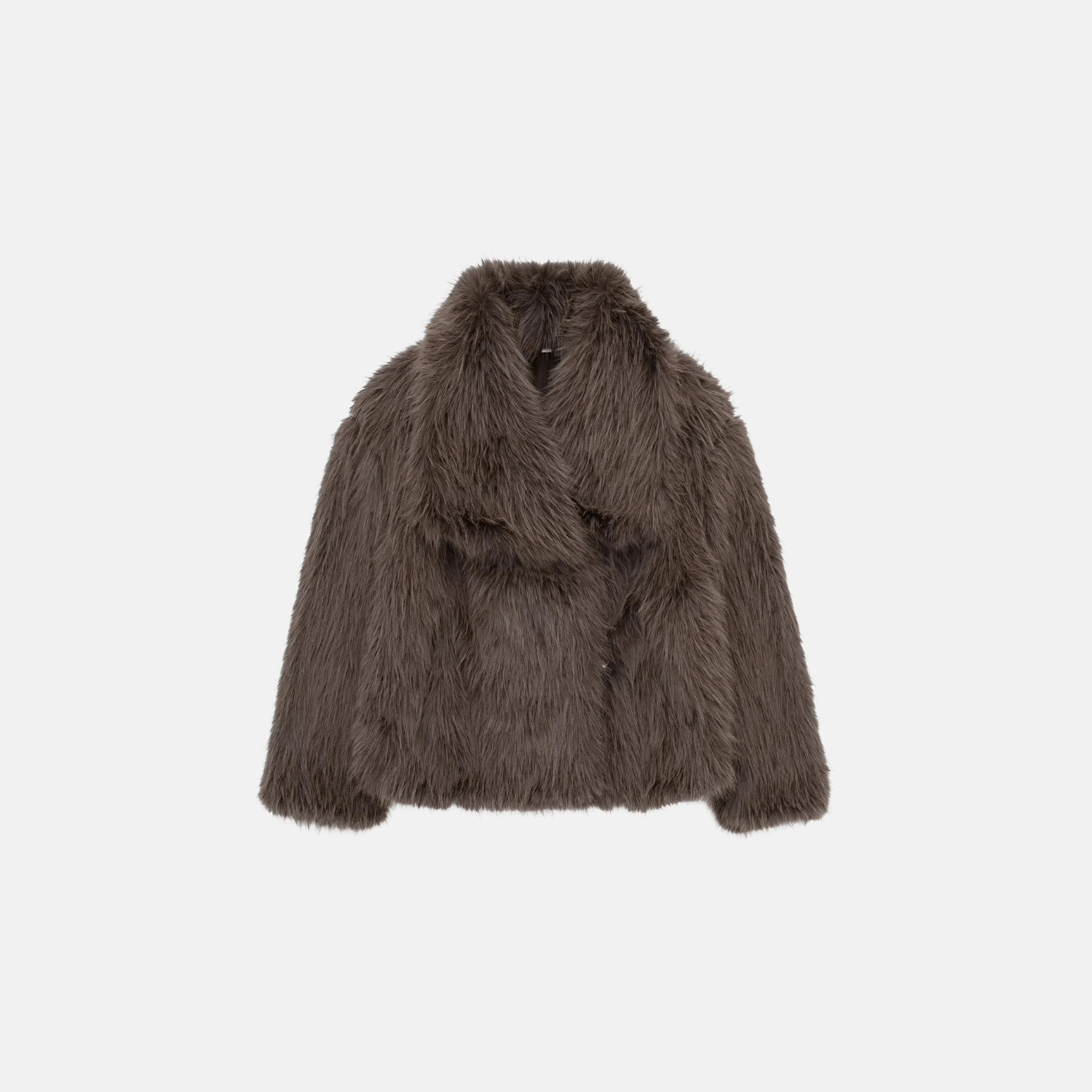 Casaco Feminino de Pelúcia Sintética com Gola Larga – Fleece Longo