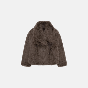 Casaco Feminino de Pelúcia Sintética com Gola Larga – Fleece Longo
