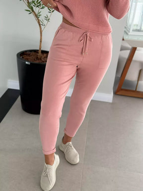 Calça De Tricô Com Barra Italiana