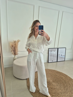 Calça Ana Reta com Pregas Linho Italiano