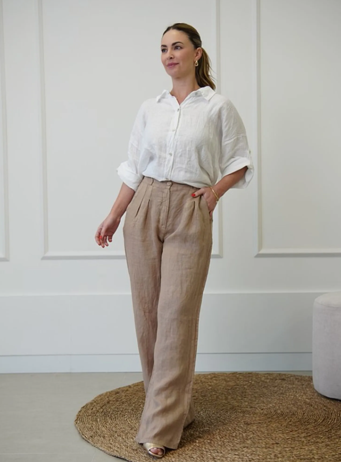 Calça Ana Reta com Pregas Linho Italiano