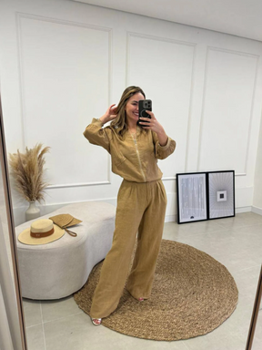 Calça Ana Reta com Pregas Linho Italiano