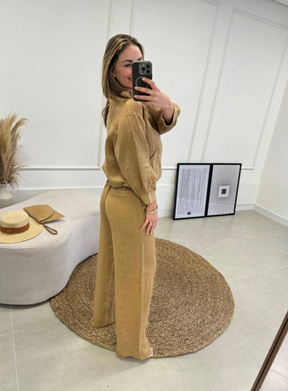 Calça Ana Reta com Pregas Linho Italiano