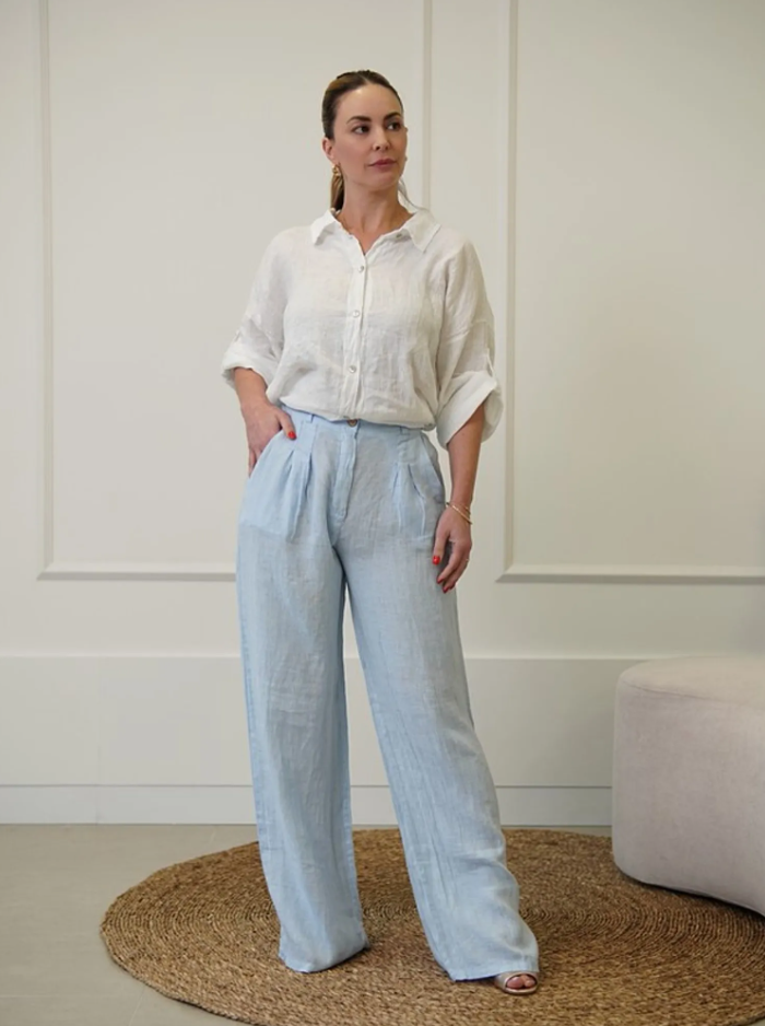 Calça Ana Reta com Pregas Linho Italiano