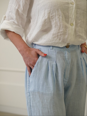 Calça Ana Reta com Pregas Linho Italiano