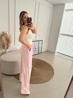 Calça Ana Reta com Pregas Linho Italiano