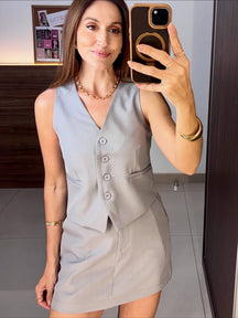 Conjunto Colete e Short/Saia Em viscose e linho com elastano