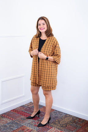 Conjunto Kimono Dora - Oversized Estampado e Bermuda em Crepe