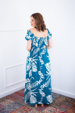 Vestido Longo Cecília – Manga Ciganinha em Viscolinho com Bolsos Laterais