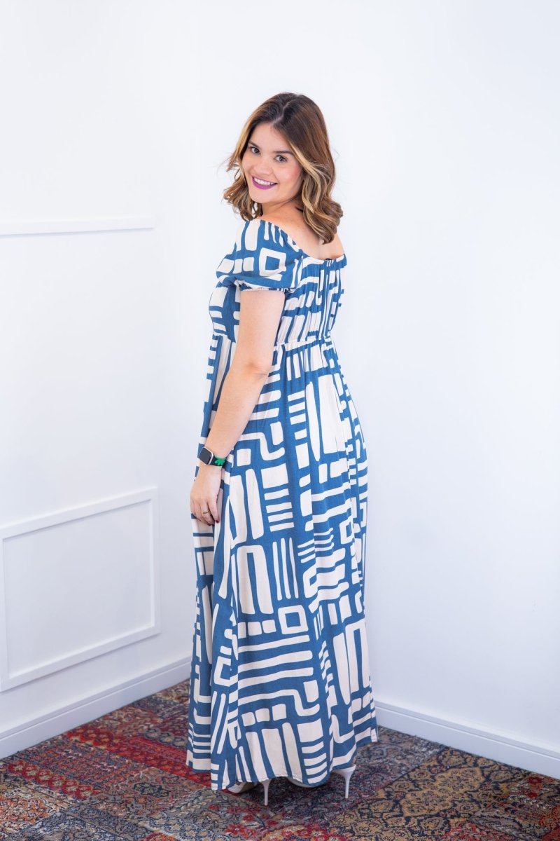 Vestido Longo Cecília – Manga Ciganinha em Viscolinho com Bolsos Laterais