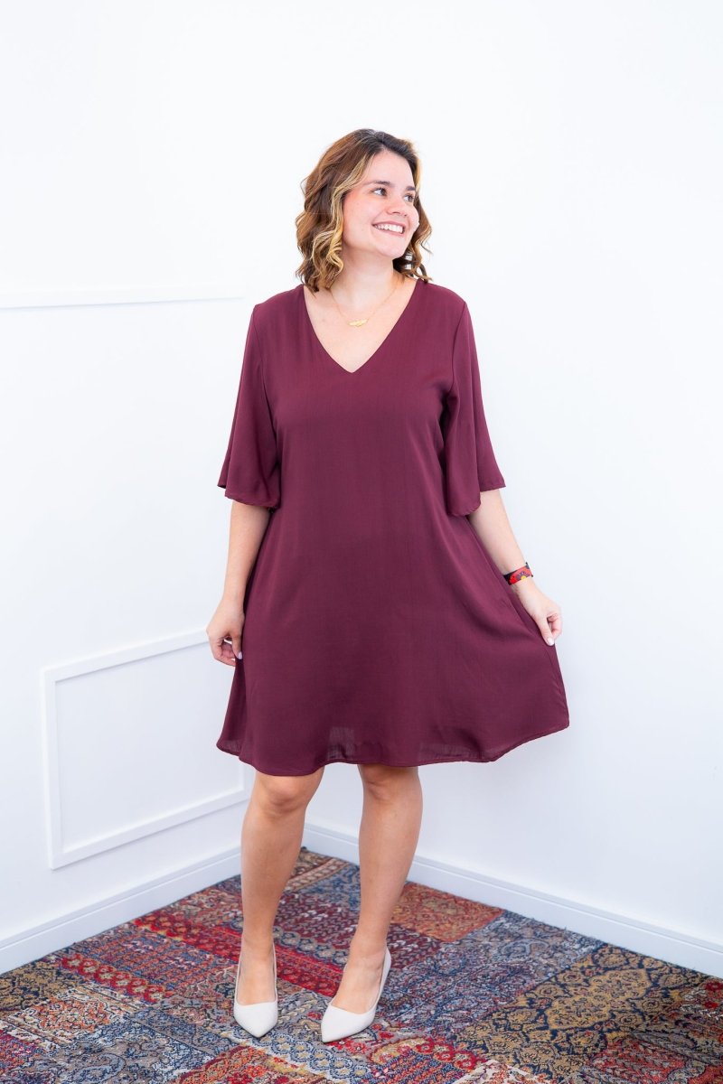 Vestido Sabrina - Decote V Manga Morcego em Viscolinho