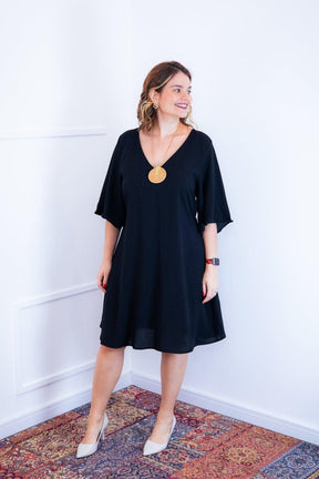 Vestido Sabrina - Decote V Manga Morcego em Viscolinho