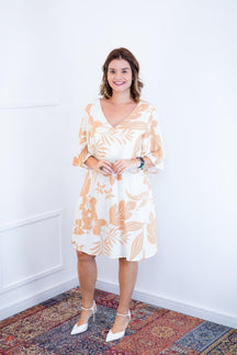 Vestido Sabrina - Decote V Manga Morcego em Viscolinho