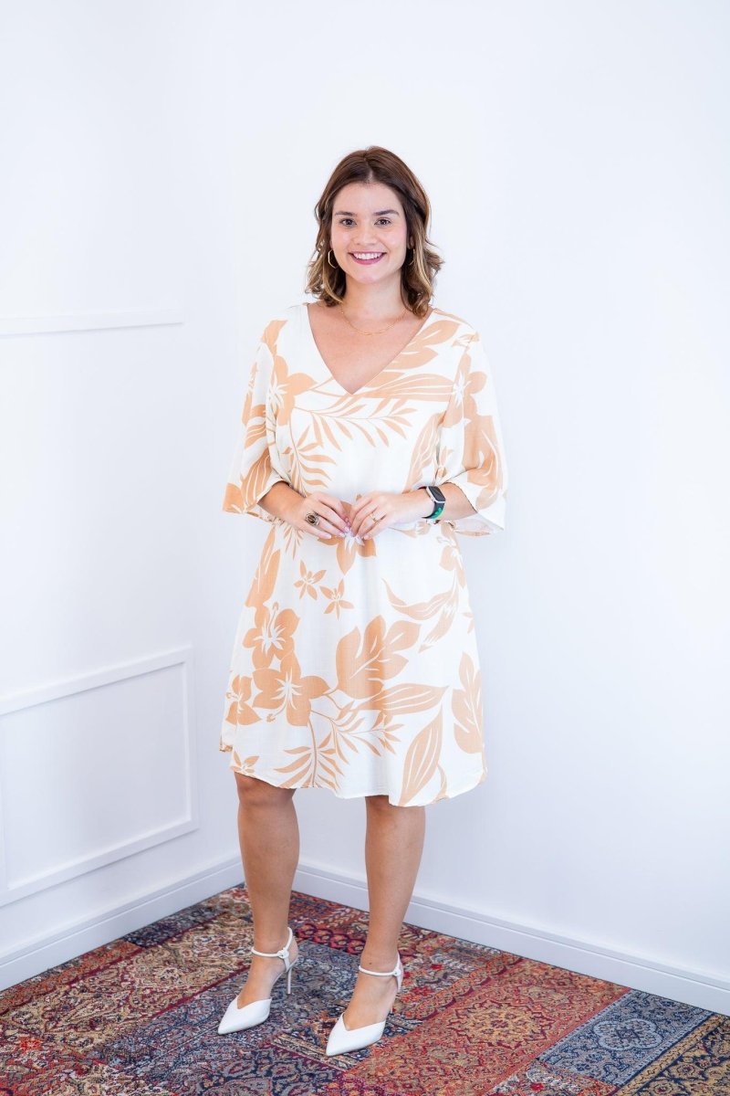 Vestido Sabrina - Decote V Manga Morcego em Viscolinho