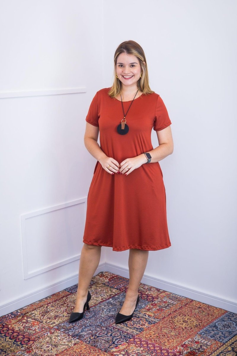 Vestido Sara - Malha Confort Midi com Manga