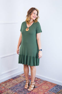 Vestido Verona - Babado Gola V e Manga Curta