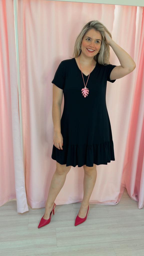 Vestido Verona - Babado Gola V e Manga Curta
