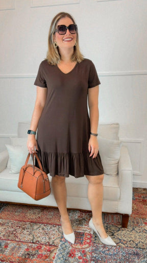 Vestido Verona - Babado Gola V e Manga Curta