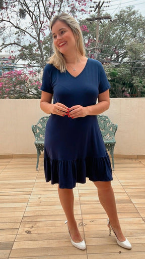 Vestido Verona - Babado Gola V e Manga Curta