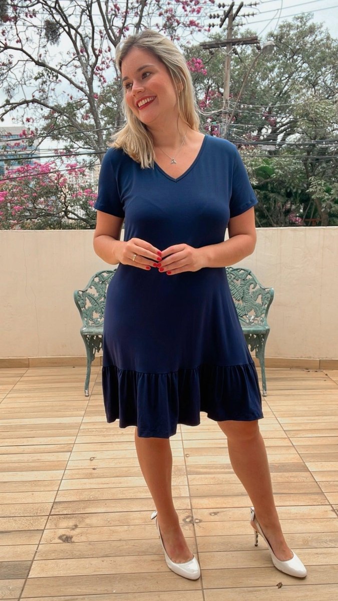 Vestido Verona - Babado Gola V e Manga Curta